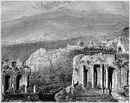埃特纳山,陶尔米纳,西西里,意大利,19世纪,艺术家