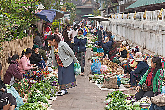 早晨,市场,琅勃拉邦,老挝,东南亚