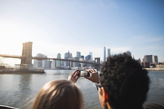 年轻,情侣,摄影,布鲁克林大桥,纽约,美国