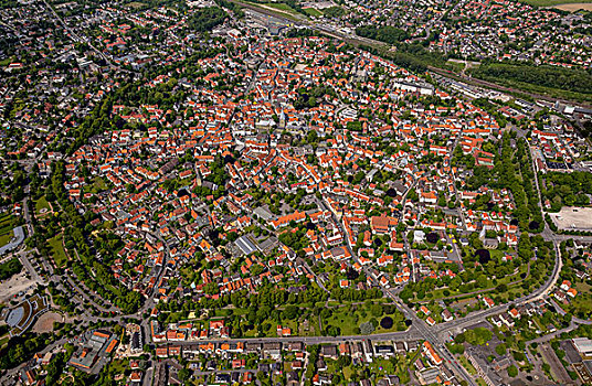 航拍,俯视,上方,城市,中心,城墙,北莱茵威斯特伐利亚,德国,欧洲