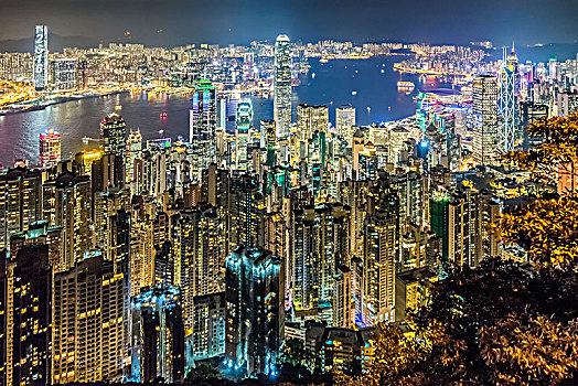 香港维多利亚港夜景全景
