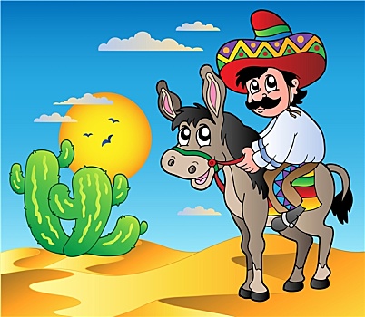 墨西哥人,骑,驴,荒芜