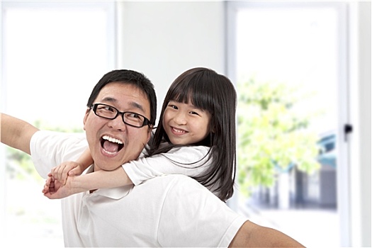 高興,父親,女兒,亞洲家庭,生活方式