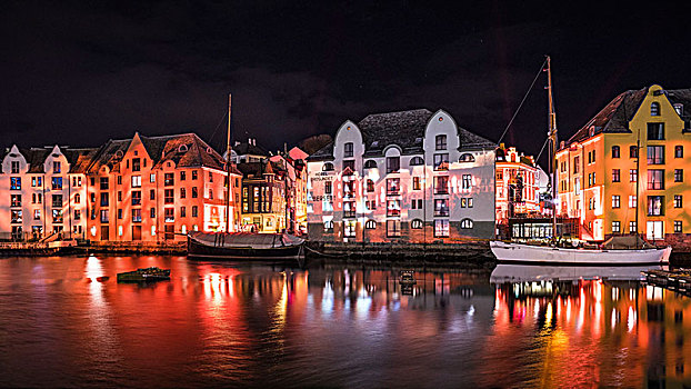奥勒松,夜晚,亮光,展示,岁月,周年纪念,大城市,挪威