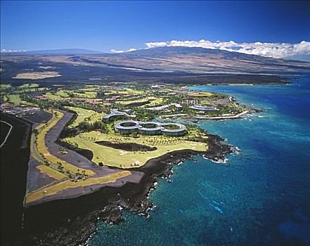 夏威夷,夏威夷大岛,瓦克拉,乡村,胜地,高尔夫球场,航拍