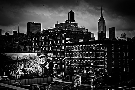 海报,正面,天际线,街道,切尔西,曼哈顿,纽约,美国