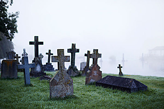墓碑,安逸,雾状,墓地