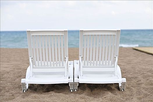 两个,折叠躺椅,海滩,靠近,安塔利亚,土耳其
