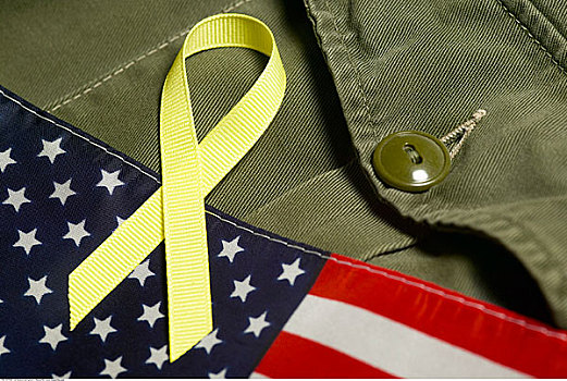 黄色,带,美国国旗,军装