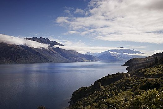 俯视,湖,山,山脉,南岛,新西兰