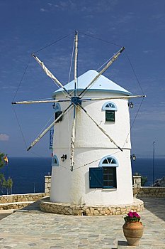 风车,房子,扎金索斯,爱奥尼亚群岛,希腊