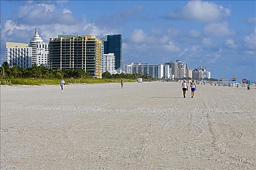 游客,走,海滩,南海滩,迈阿密海滩,佛罗里达,美国