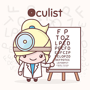 可爱,文字,字母,职业,眼科医生,卡通,风格