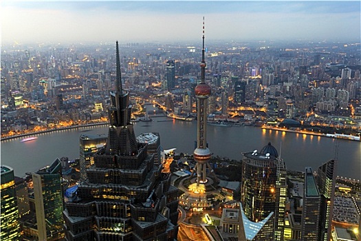 风景,俯视,城市,上海,黄昏,中国