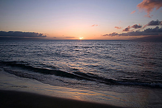 毛伊岛,海滩,日落,落日,遮盖,云,夏威夷