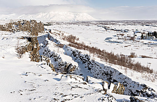 国家公园,冬天,大雪,世界遗产,峡谷,断层,线条,小路,冰岛,大幅,尺寸