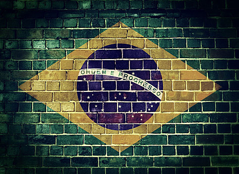 低劣,巴西,旗帜,砖墙