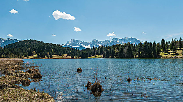 湖,山,后面,陆地,上巴伐利亚,巴伐利亚,德国,欧洲