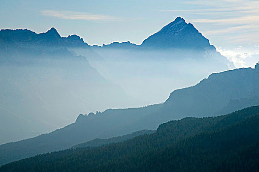 早晨,薄雾,山,白云岩,南蒂罗尔,意大利,欧洲