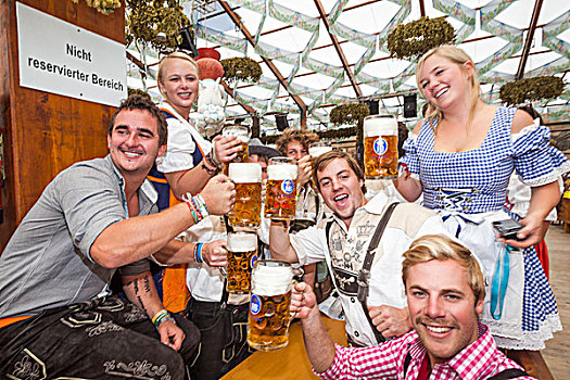 德国,巴伐利亚,慕尼黑,年轻人,喝,啤酒