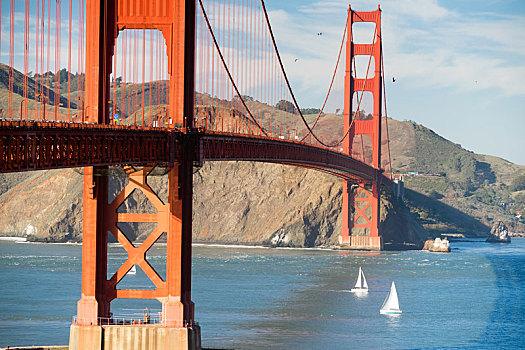 两个,帆船,金门大桥,旧金山湾,加利福尼亚