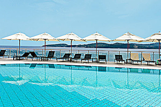 游泳池,海洋,酒店,杜布罗夫尼克,克罗地亚