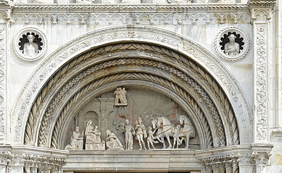 雕塑,高处,入口,门口,特写,西部,建筑,科莫,大教堂,圣玛丽亚教堂,伦巴第,意大利,欧洲