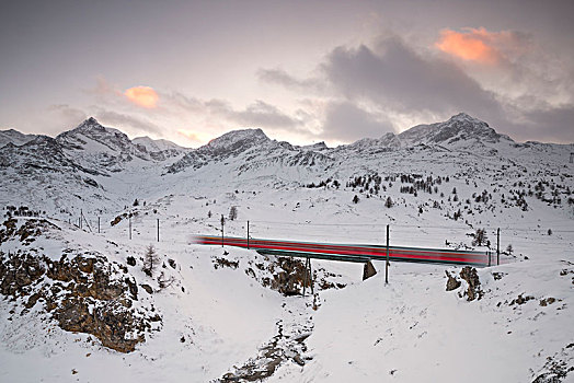 高速列车,雪景,靠近,恩格达恩,瑞士,欧洲