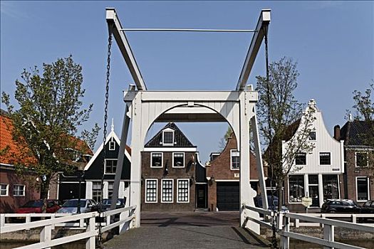 木质,开合式吊桥,升降吊桥,历史名城,靠近,阿尔克马尔镇,省,北荷兰,荷兰,欧洲