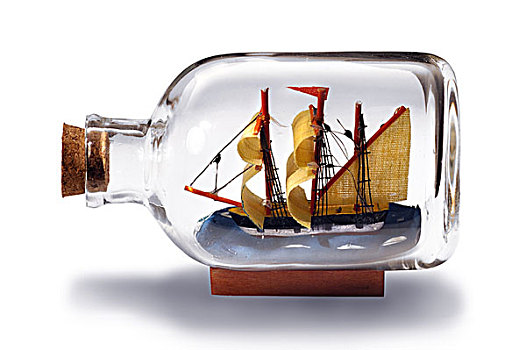 小,船,透明,瓶子,软木塞