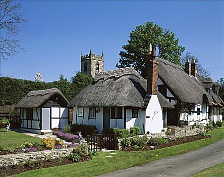 茅草屋顶,房子,教堂,英格兰