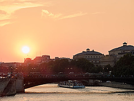 日落,上方,塞纳河,巴黎