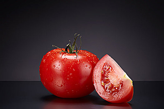 新鲜,西红柿,番茄,区域,小水滴,暗色,玻璃板