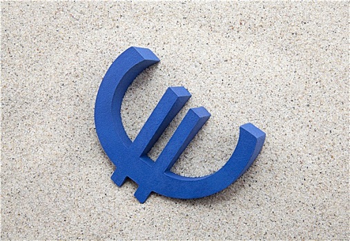 蓝色,欧元符号,沙子