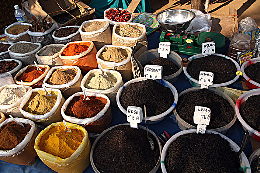 调味品,茶,世界闻名,安朱纳,跳蚤市场,拿,海滩,果阿,印度,亚洲