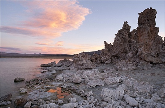 岩盐,石灰华,日落,莫诺湖,加利福尼亚,自然,户外
