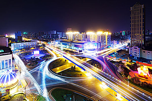 夜景,道路,连通,市区,杭州,夜晚