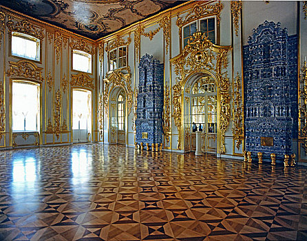 圣彼得堡城市景点叶卡婕琳娜皇宫,正式接待大厅
