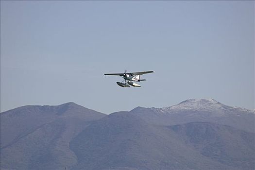 水上飞机,背景,楚加奇山,阿拉斯加,美国