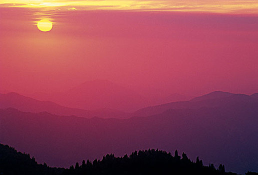 日落,上方,内华达山脉,红杉国家公园,三个,河,加利福尼亚,美国
