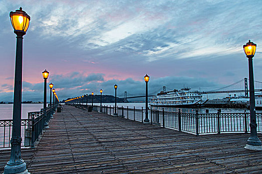日出,上方,码头,旧金山,加利福尼亚,美国