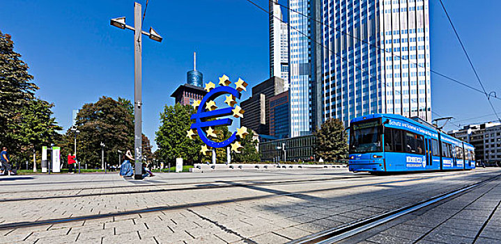 欧洲中央银行,欧元标志,缆车,法兰克福,黑森州,德国,欧洲