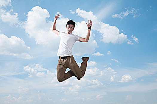 男人,跳跃,半空,天空,云,背景