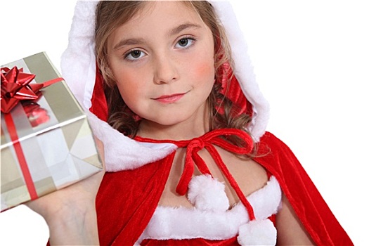 小女孩,圣诞节,装束,给,礼物
