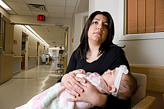 女人,拿着,婴儿,医院