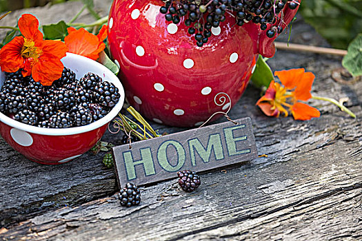 黑莓,花,红色,白色,餐具,木质,标识,家