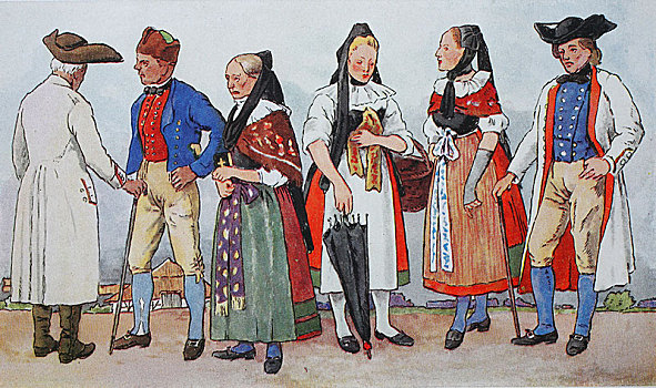 人,传统服装,时尚,衣服,德国,服饰,不伦瑞克,19世纪,插画,欧洲
