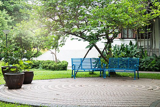 长椅,绿色,花园