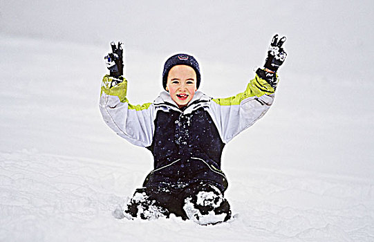 男孩,玩雪,不列颠哥伦比亚省,加拿大