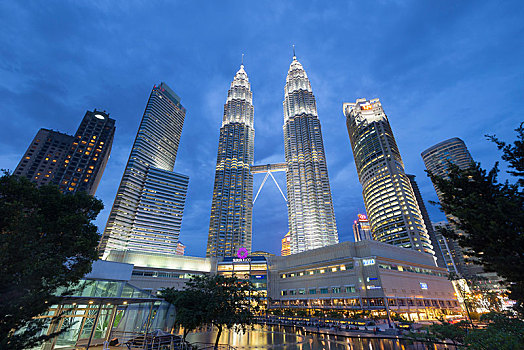 双子塔,黄昏,吉隆坡,马来西亚,亚洲